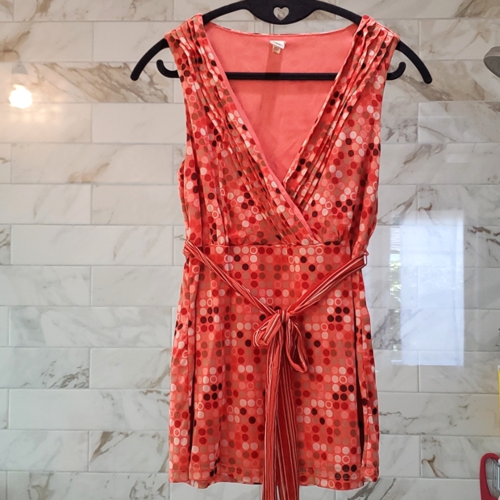 Sleeveless, Orange Top with Polka-dots & Belt